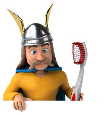 diş fırçası ile komik karikatür karakter-3D Illüstrasyon 