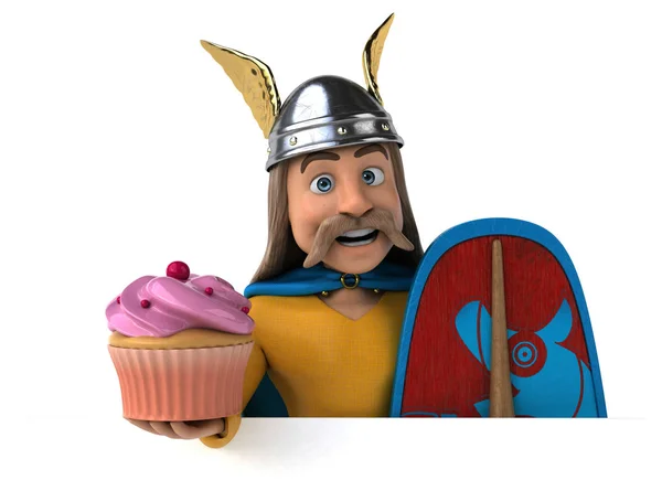 Personaggio Divertente Cartone Animato Con Cupcake Illustrazione — Foto Stock