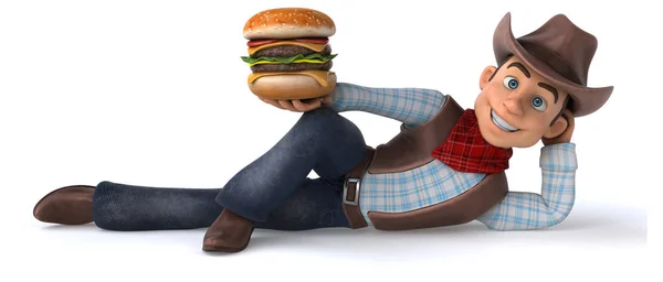 Lustige Cartoon Figur Mit Hamburger Illustration — Stockfoto