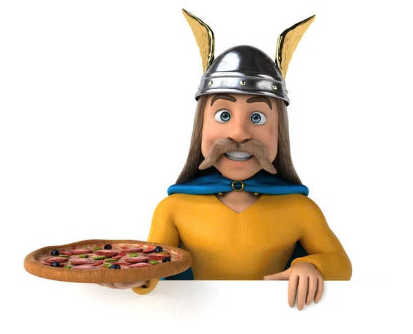 Lustige Cartoon Figur Mit Pizza Illustration — Stockfoto