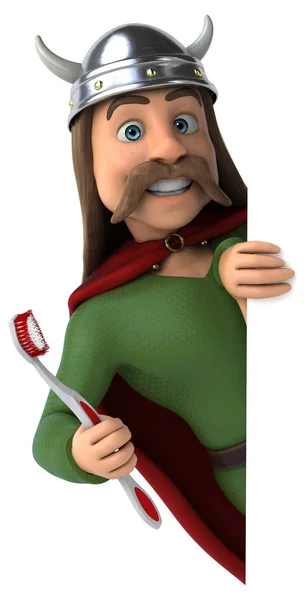 Personagem Desenho Animado Engraçado Com Escova Dentes Ilustração — Fotografia de Stock