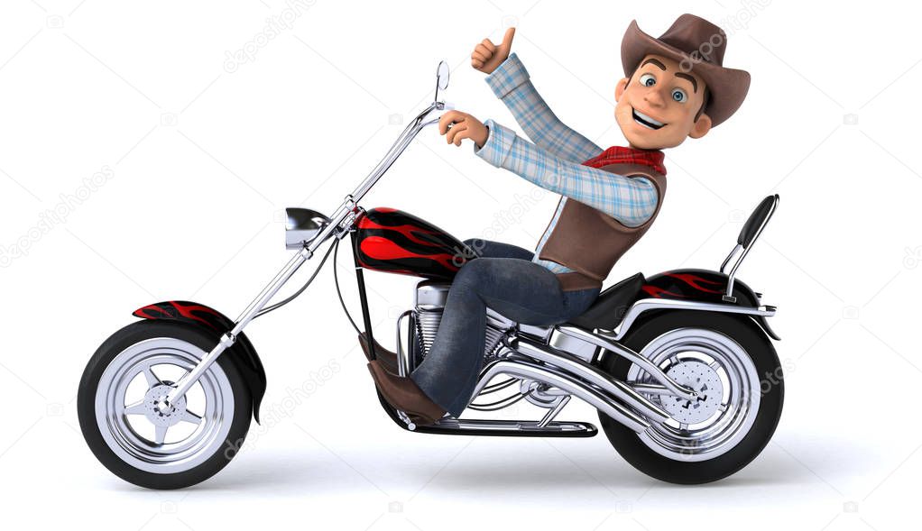 Funny cartoon character  with motorcycle   - 3D Illustration 