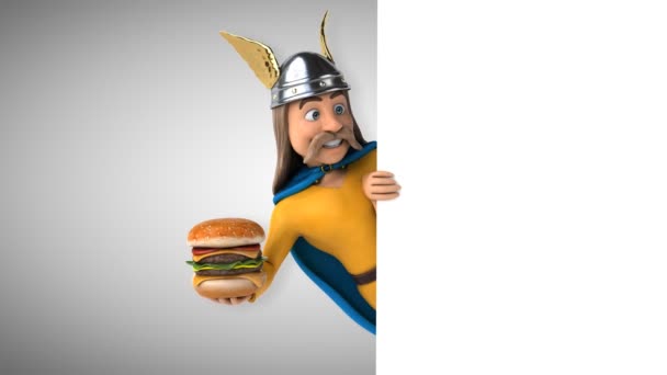 Leuke Stripfiguur Met Hamburger Animatie — Stockvideo