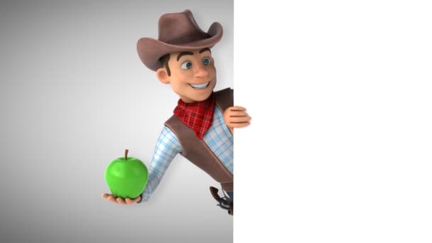快乐牛仔与苹果3D动画 — 图库视频影像
