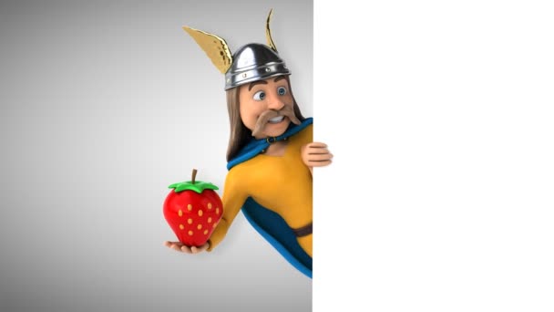 イチゴと面白い漫画のキャラクター 3Dアニメーション — ストック動画