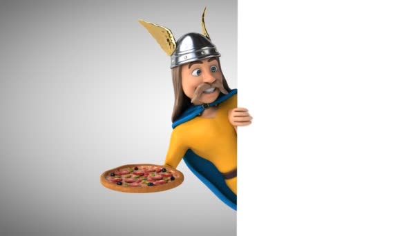 Grappige Cartoon Personage Gaul Met Pizza Animatie — Stockvideo