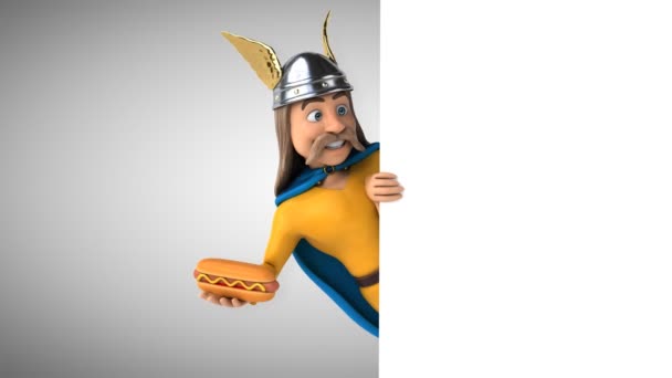 Vicces Rajzfilmfigura Galll Hotdog Animáció — Stock videók