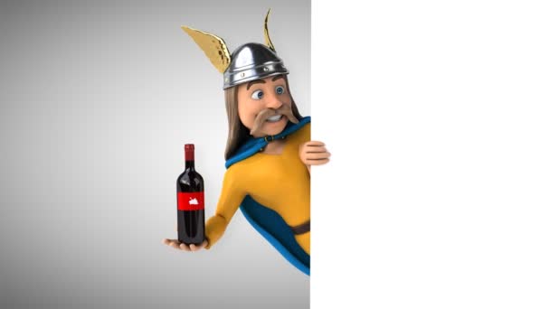 Personagem Desenho Animado Engraçado Gaulois Com Vinho Animação — Vídeo de Stock