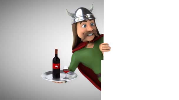 Lustige Zeichentrickfigur Gaulois Mit Wein Animation — Stockvideo