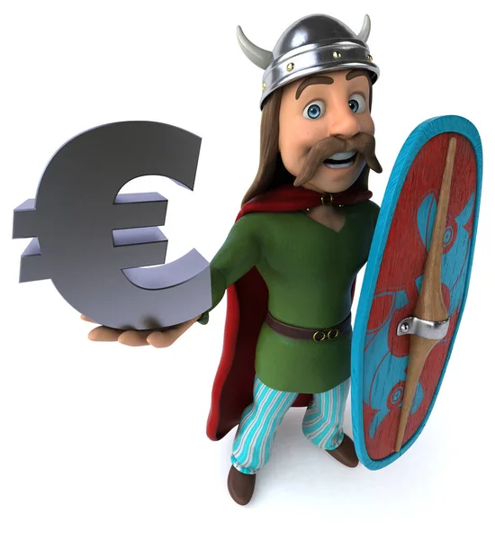 Sjov Tegneseriefigur Med Euro Illustration - Stock-foto