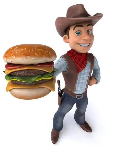 Divertente Personaggio Dei Cartoni Animati Con Hamburger Illustrazione — Foto Stock