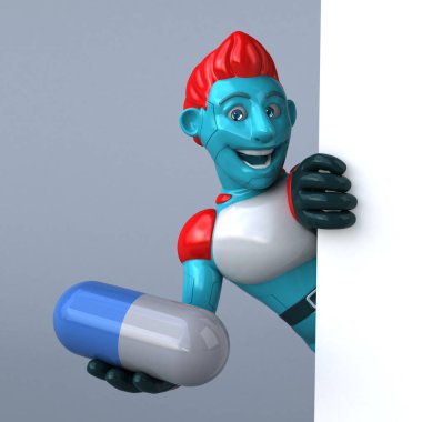  çizgi film karakteri ile hap - 3d çizim