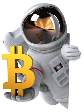 Bitcoin - 3d çizim ile eğlenceli çizgi film karakteri