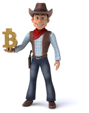 Bitcoin - 3d çizim ile eğlenceli çizgi film karakteri