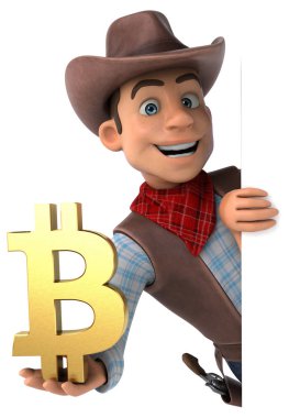 Bitcoin - 3d çizim ile eğlenceli çizgi film karakteri