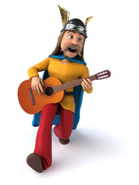 fun cartoon character with guitar  - 3D Illustration clipart