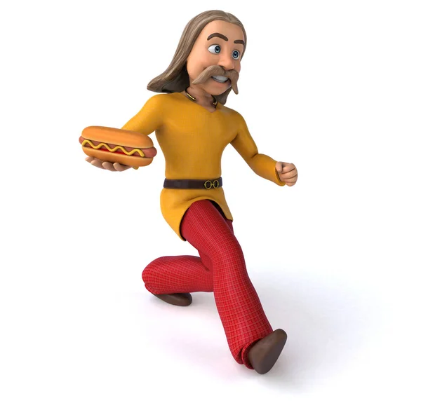 Personagem Desenho Animado Com Hotdog Ilustração — Fotografia de Stock
