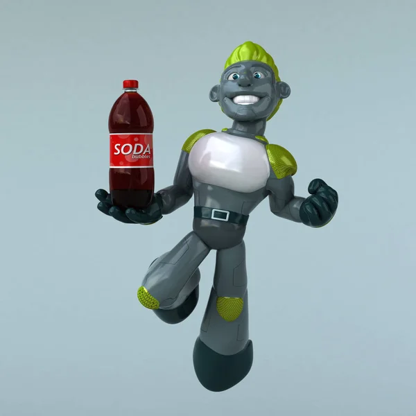 Rolig Tecknad Figur Med Soda Illustration — Stockfoto