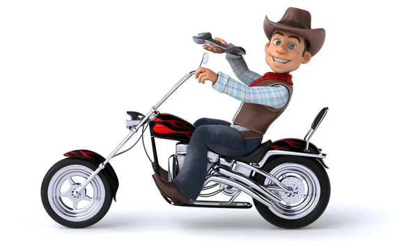卡通人物与摩托车 3D插图 — 图库照片