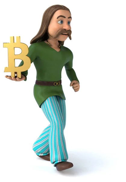 Divertente Personaggio Dei Cartoni Animati Con Bitcoin Illustrazione — Foto Stock