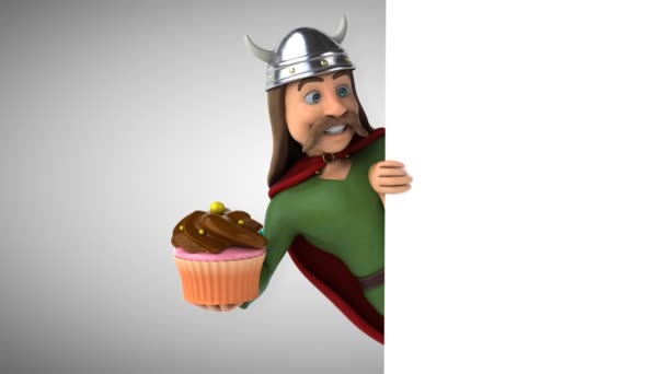 Rolig Tecknad Karaktär Gallien Med Cupcake Animation — Stockvideo