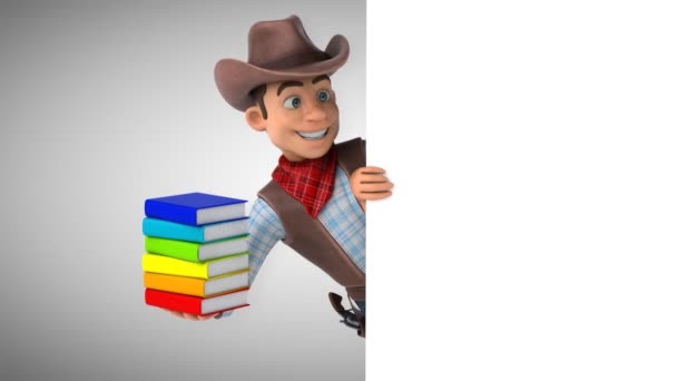 Diversão Personagem Desenho Animado Cowboy Com Livros Animação — Vídeo de Stock