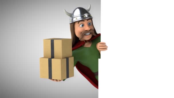 Divertido Personaje Dibujos Animados Con Cajas Animación — Vídeo de stock