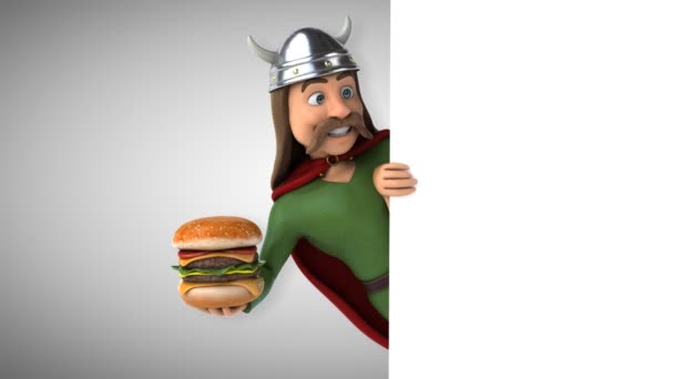 Leuke Stripfiguur Met Hamburger Animatie — Stockvideo