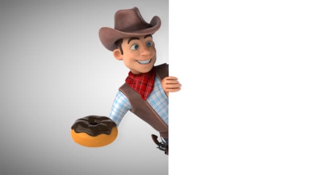 Divertido Personagem Desenho Animado Cowboy Com Donut Animação — Vídeo de Stock