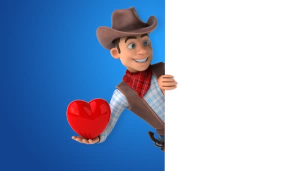 Divertente Personaggio Dei Cartoni Animati Cowboy Con Cuore Animazione — Video Stock