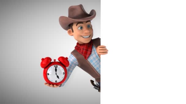 Divertido Personaje Dibujos Animados Vaquero Con Reloj Animación — Vídeos de Stock