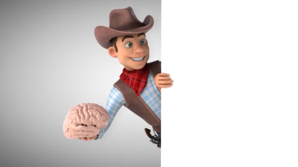 Divertido Personaje Dibujos Animados Vaquero Con Cerebro Animación — Vídeos de Stock
