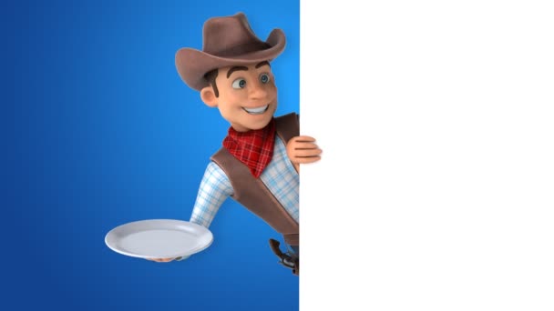 Vaquero Divertido Con Plato Animación — Vídeos de Stock