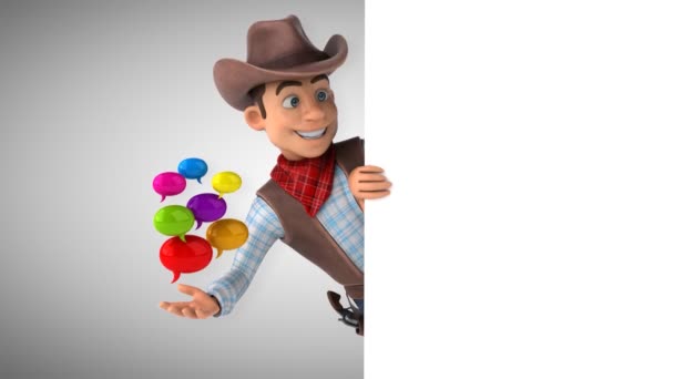 Vicces Rajzfilmfigura Cowboy Buborékok Animáció — Stock videók