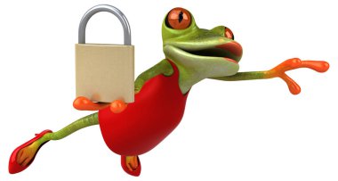 Komik çizgi film karakteri ile asma kilit - 3d çizim