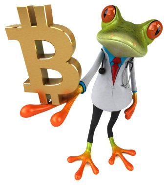 Bitcoin - 3d çizim ile eğlenceli çizgi film karakteri