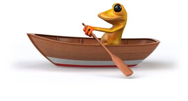 Teknede eğlenceli kurbağa - 3D Görüntü