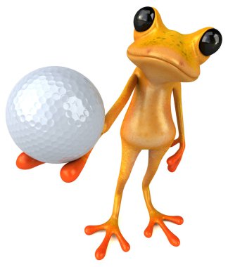 Top ile Kurbağa çizgi film karakteri - 3d İllüstrasyon