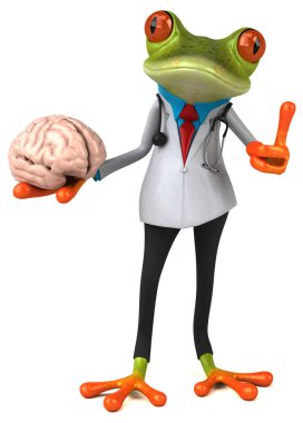 Komik çizgi film karakteri ile beyin - 3d çizim