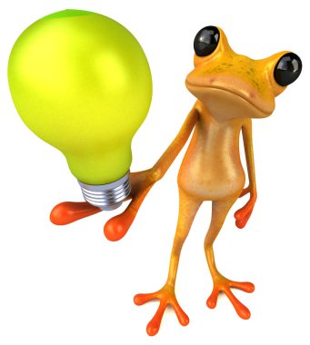 Ampul ile Eğlenceli kurbağa - 3d İllüstrasyon