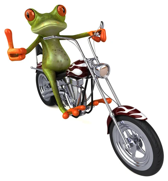 Frosch Cartoon Figur Mit Motorrad Illustration — Stockfoto