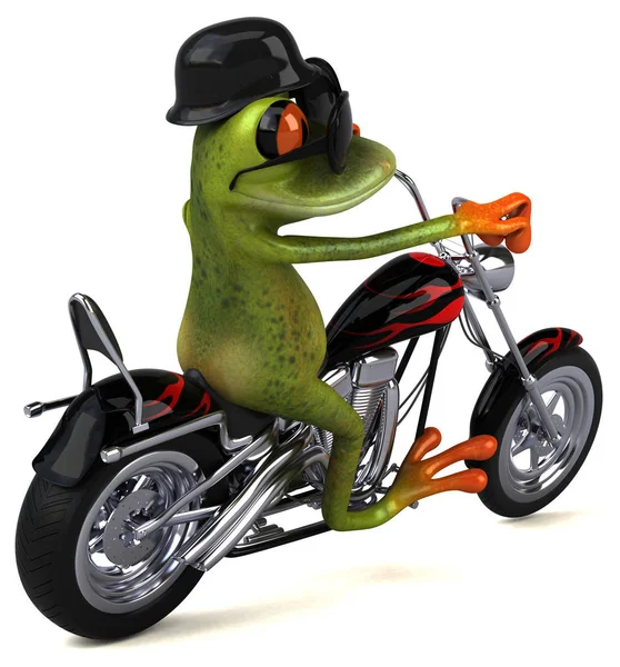 Personnage Dessin Animé Grenouille Avec Moto Illustration — Photo