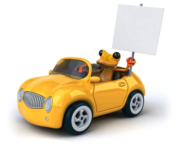 車とカエル漫画のキャラクター 3Dイラスト — ストック写真