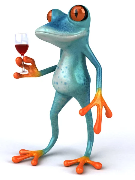 Frosch Cartoon Figur Mit Wein Illustration — Stockfoto