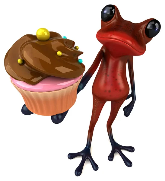 Personaje Dibujos Animados Rana Con Cupcake Ilustración — Foto de Stock