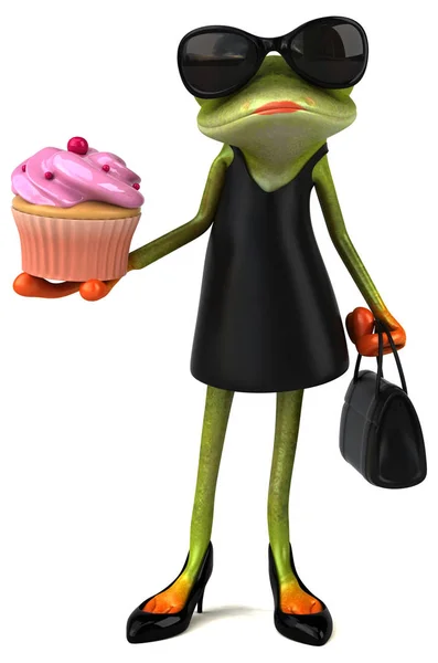 Personagem Desenho Animado Sapo Com Cupcake Ilustração — Fotografia de Stock