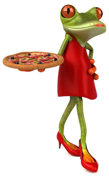 Béka Rajzfilmfigura Pizza Illusztráció — Stock Fotó