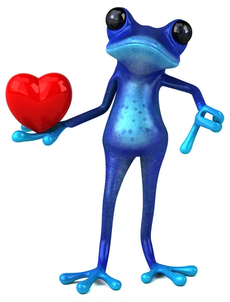 青蛙卡通人物与心脏 3D插图 — 图库照片