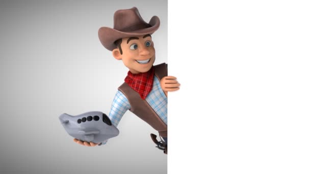 Fun Cartoon Figur Cowboy Mit Flugzeug Animation — Stockvideo