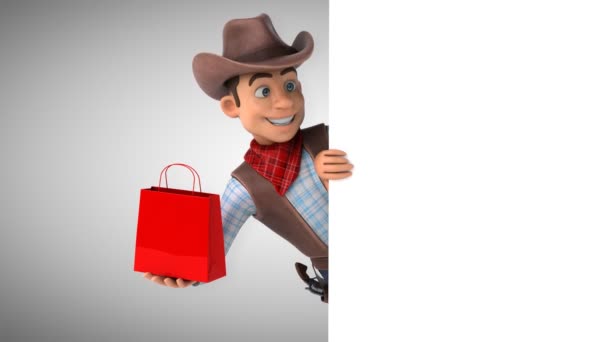 Cowboy Personnage Dessin Animé Amusant Avec Sac Animation — Video